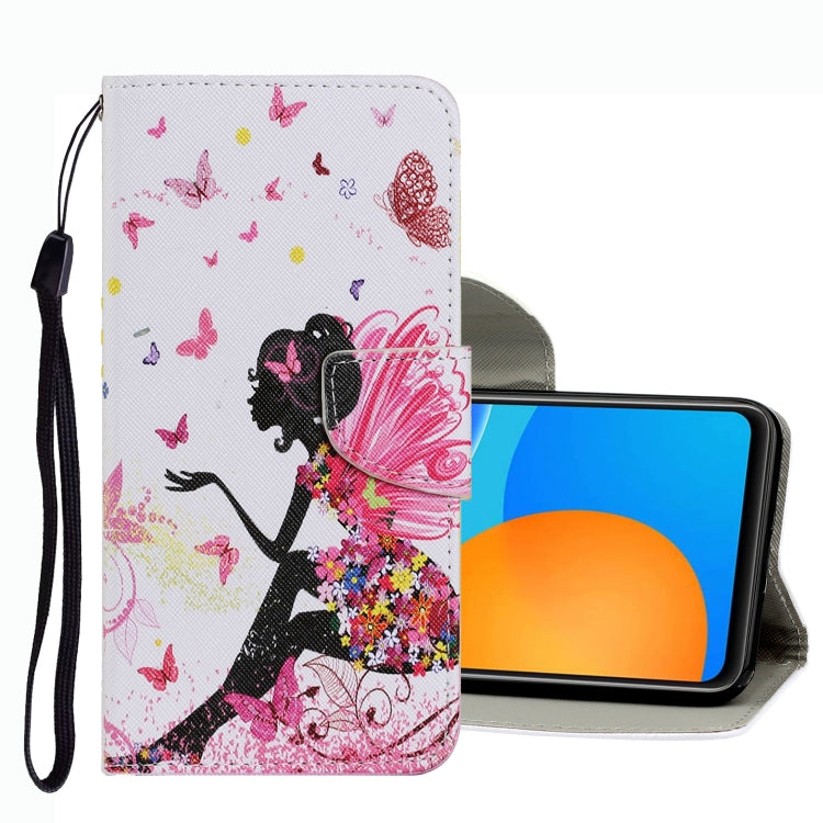White floral girl silhouette leather phone case with magnetic flap and wrist strap