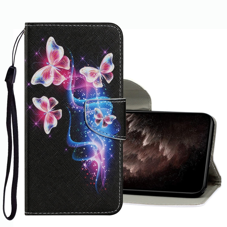 Leather phone case with butterfly print, flip cover and wrist strap