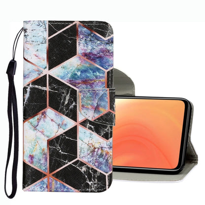 Multicolor geometric marble pattern leather phone wallet case with wrist strap