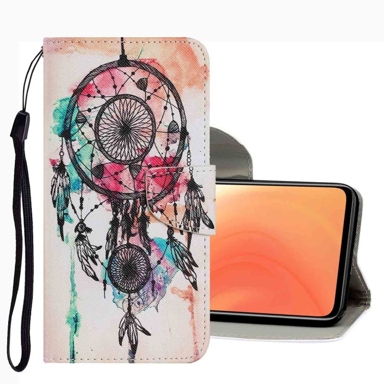 Leather phone case with dreamcatcher pattern, magnetic flap, and wrist strap
