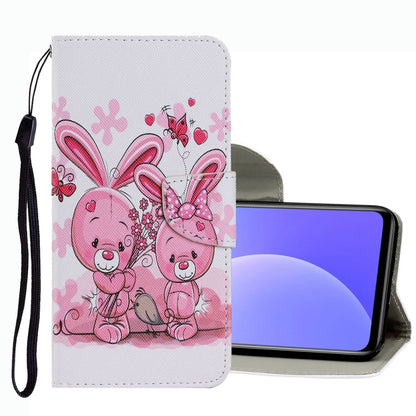 Leather phone case with cute pink bunny illustration, magnetic flap, and wrist strap