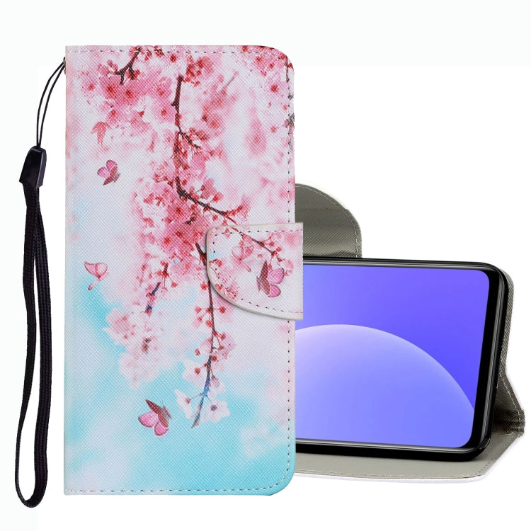 Leather phone case with cherry blossom branch print, magnetic flap, and wrist strap