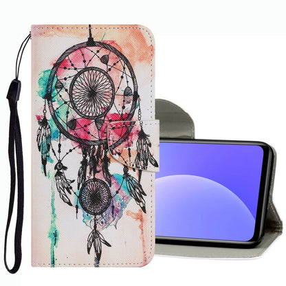 Dreamcatcher feather leather phone case in beige tones with wrist strap and card slot flap.