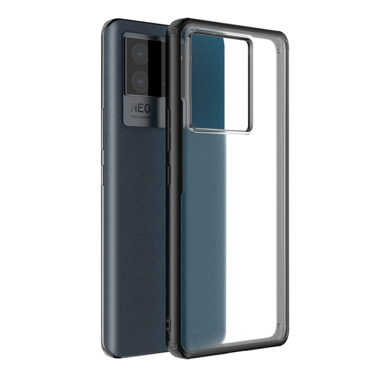 Four-corner shockproof phone case in dark blue with raised edges