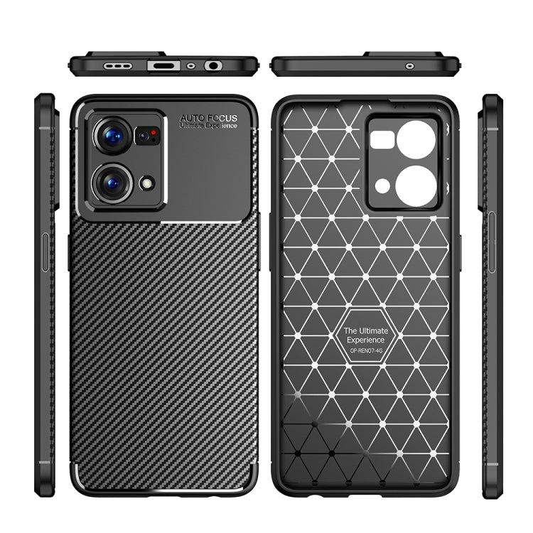 Black carbon fiber TPU phone case showing front and back with cutouts and buttons