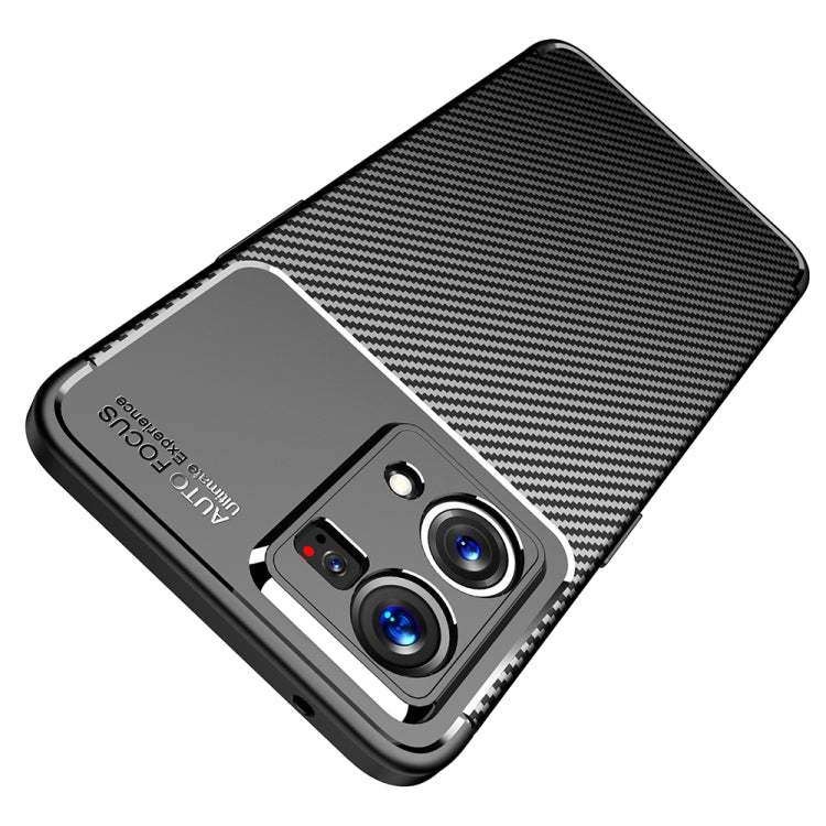 Black carbon fiber texture TPU phone case corner view with triple camera openings