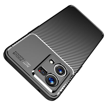 Black carbon fiber texture TPU phone case corner view with triple camera openings