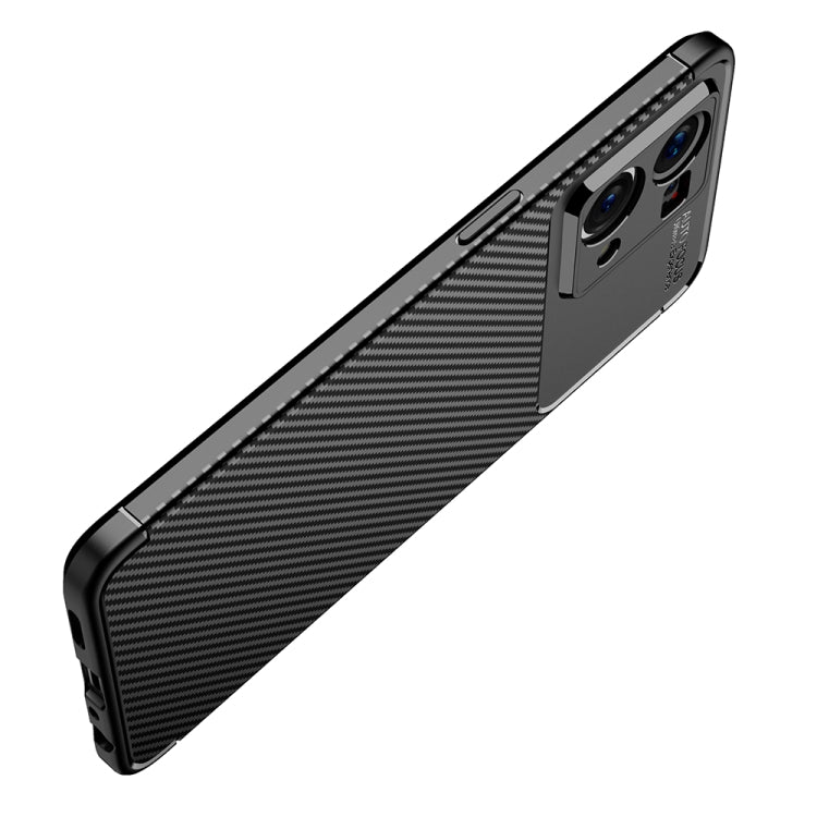 Black carbon fiber texture TPU phone case, thin side profile view with buttons
