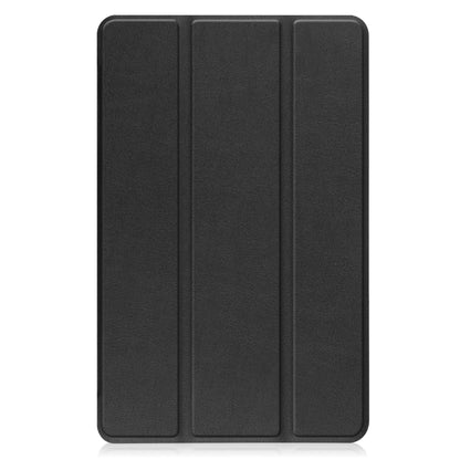 Black tri-fold tablet case with textured leather-look exterior, folios closed