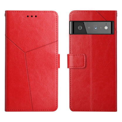 Red leather flip phone case with diagonal stitching and cutout for camera and speaker