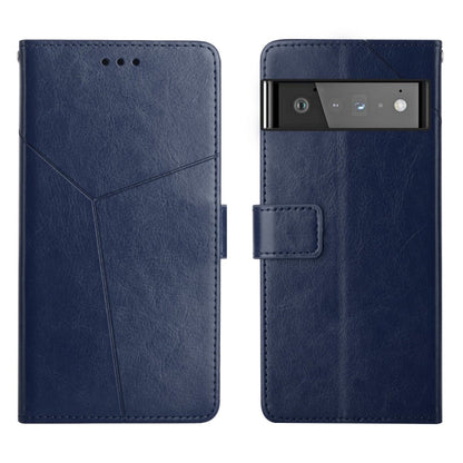 Blue leather flip phone case with magnetic flap and card pocket, for Google Pixel phones