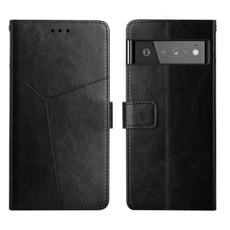 Black leather flip phone case with magnetic flap and card pocket, for Google Pixel phones