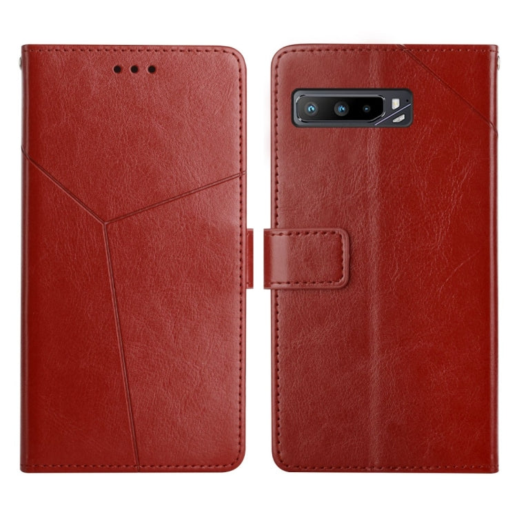 Red flip leather phone case with horizontal stitching, camera cutout, and fold-over strap