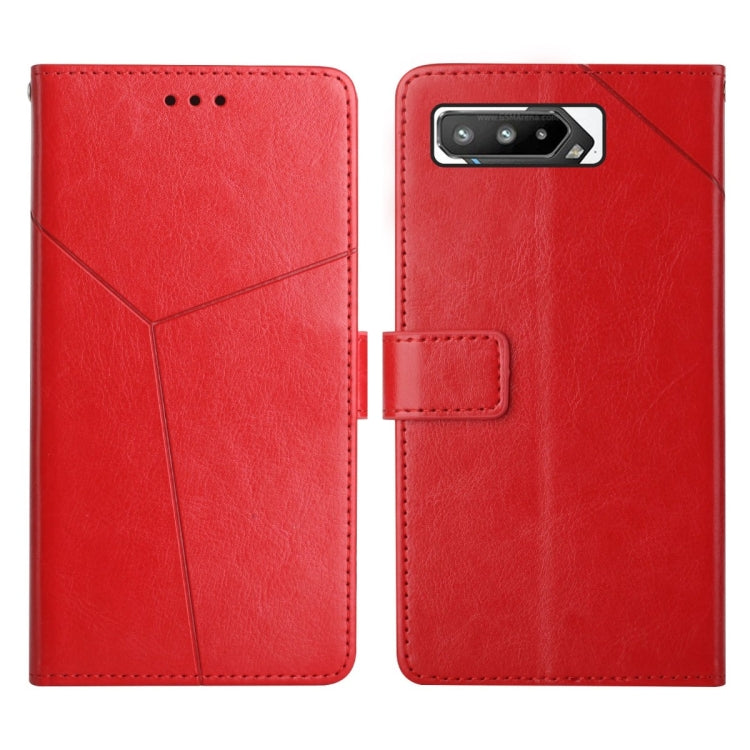 Red leather flip phone case with stitched pattern, front cutouts and rear camera opening