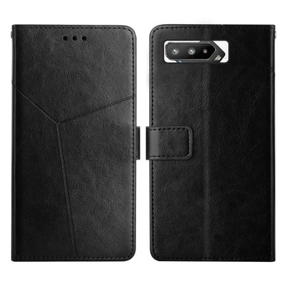 Black leather flip phone case with stitched pattern, front cutouts and rear camera opening