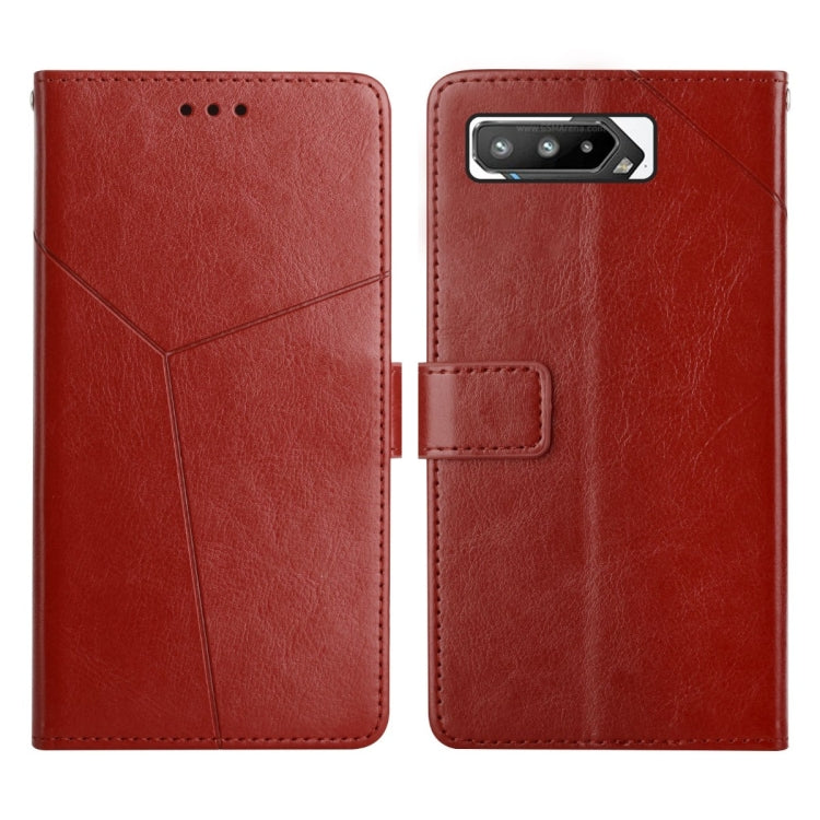 Red leather flip phone case with stitched panel, front speaker holes and rear camera slot