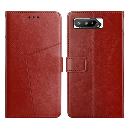 Red leather flip phone case with stitched panel, front speaker holes and rear camera slot