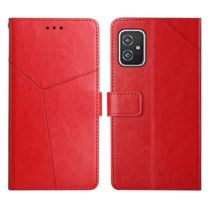Red horizontal flip leather phone case with stitched panel and camera cover