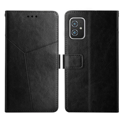 Black horizontal flip leather phone case with stitched panel and camera cover
