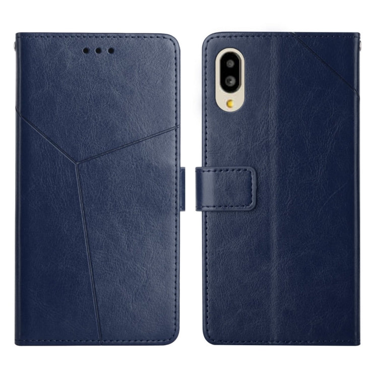 Blue leather flip phone case set, front and back views with camera cutout