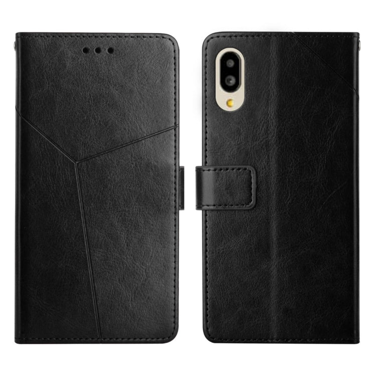 Black leather flip phone case set, front and back views with camera cutout