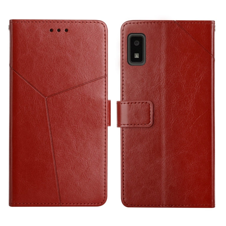 Red leather flip phone case with horizontal y-stitch, camera cutout, card slot