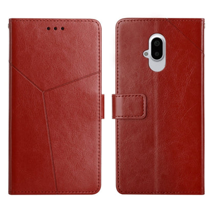 Red leather flip phone case with horizontal y-stitch, camera cutout, card slot