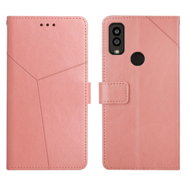 Rose pink leather flip phone case with multi-lens camera cutout and card slot