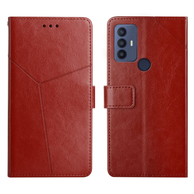 Red leather flip phone case with multi-lens camera cutout and card slot