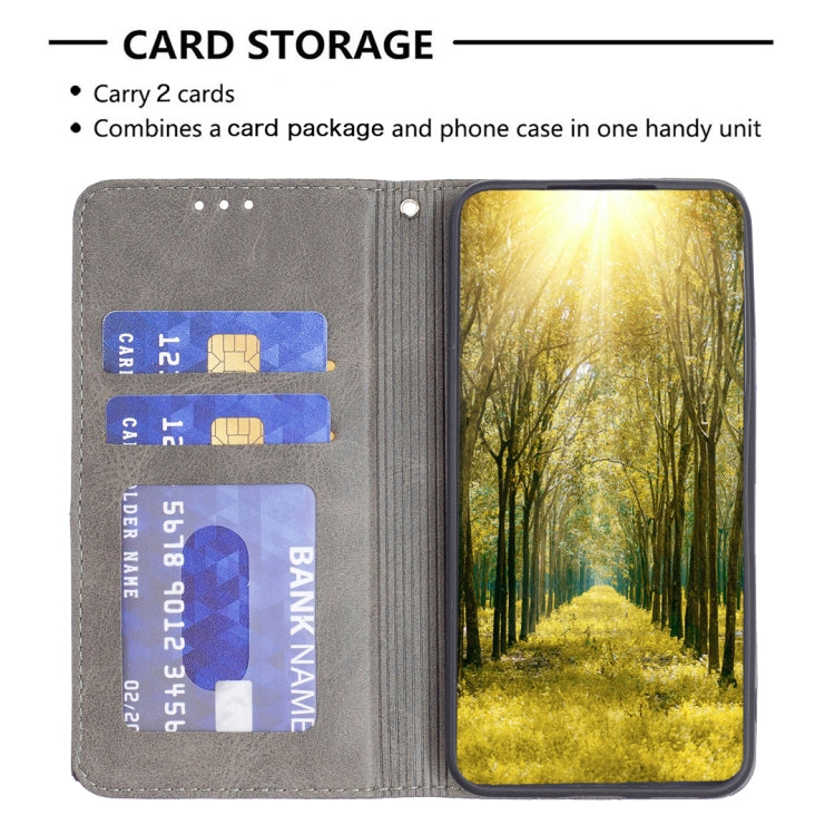 Grey leather folio phone case with card slots and magnetic closure