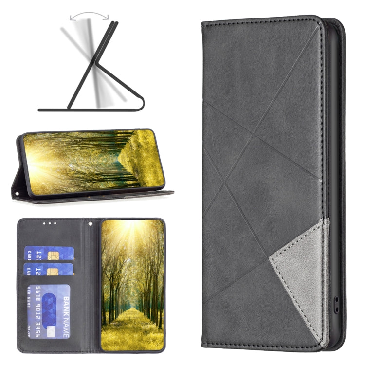 Dark grey magnetic folio leather phone case with diagonal geometric stitching