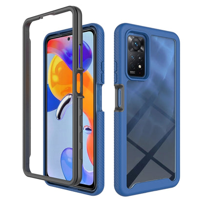 Dark blue phone case with clear TPU bumper and camera cutout for corner protection