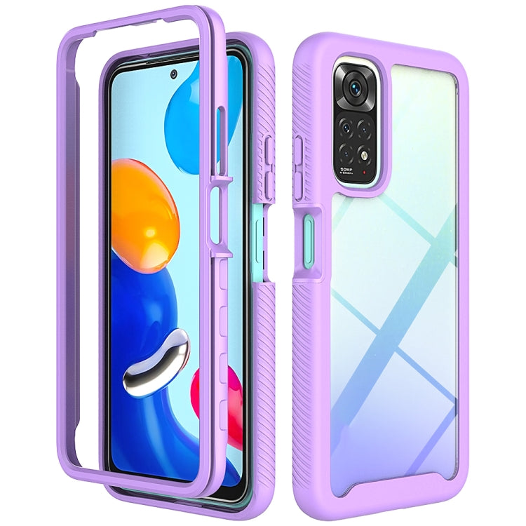 Purple PC + TPU phone case with raised edges and camera cutout, textured side grips