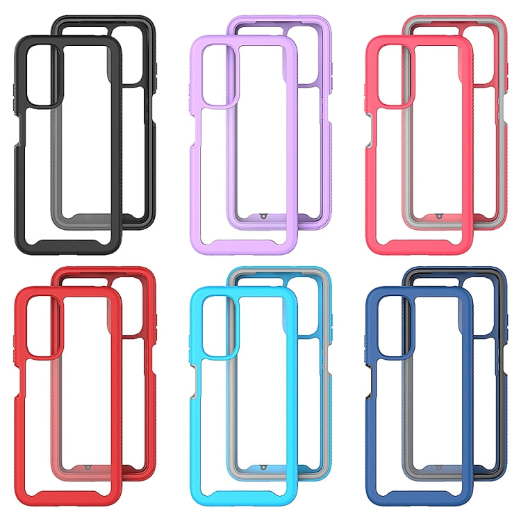 Phone cases in multiple colors with TPU frame and camera cutouts, shown front and back