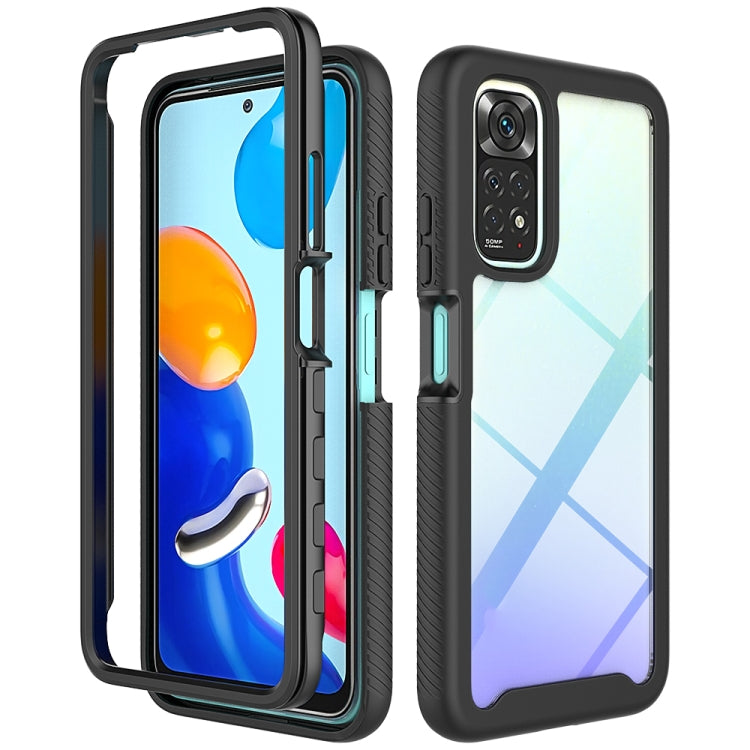 Dark gray phone case with light blue abstract back and camera cutout, front and rear
