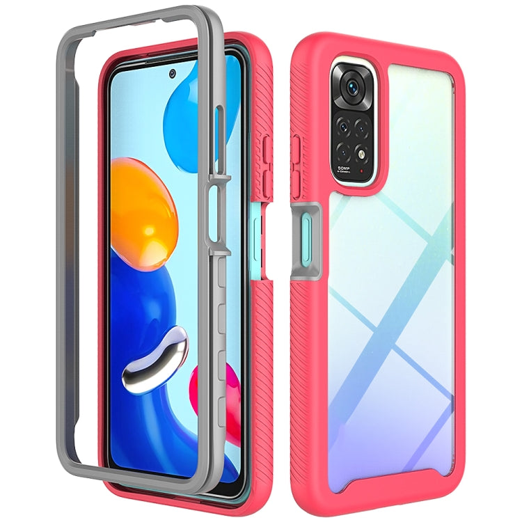 Rose red phone case with raised edges and clear TPU bumper for dual protection