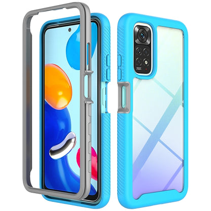 Light blue phone case with clear TPU bumper and camera cutout for phone protection