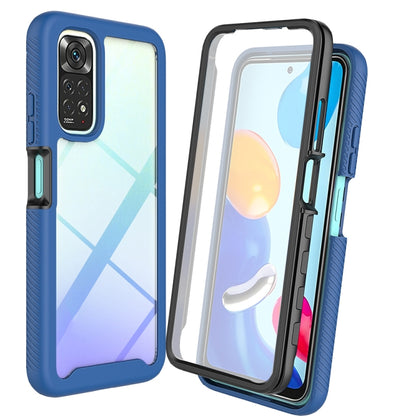 Royal blue phone case with dual-layer bumper, back and front screen views