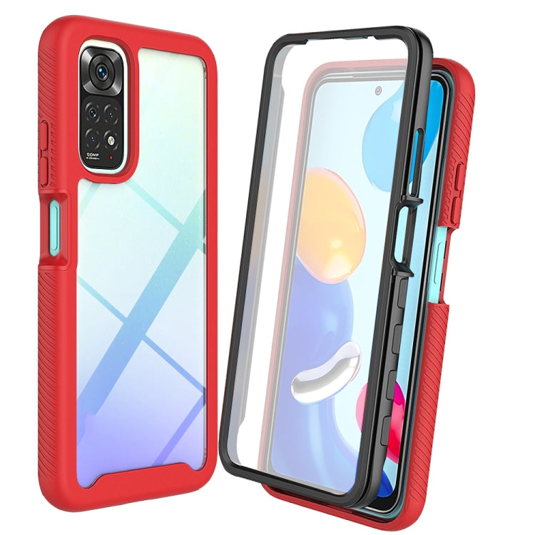Red rugged phone case with textured sides, back and front screen shown