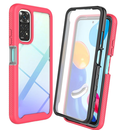 Red/pink protective phone case with raised camera frame and clear front cover
