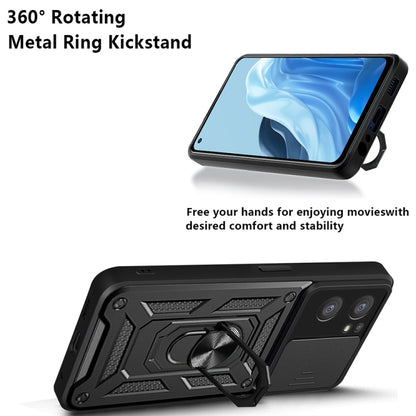 Black phone case with 360° rotating metal ring kickstand and camera cutouts