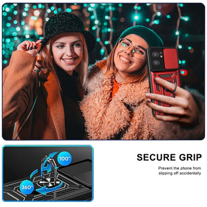Black phone case with textured secure grip and 360° metal ring stand