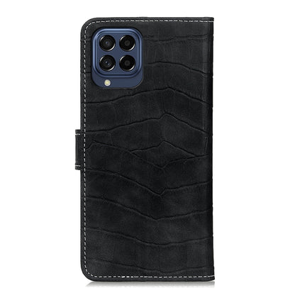 Black crocodile-texture leather phone case with cutouts for camera and flash.