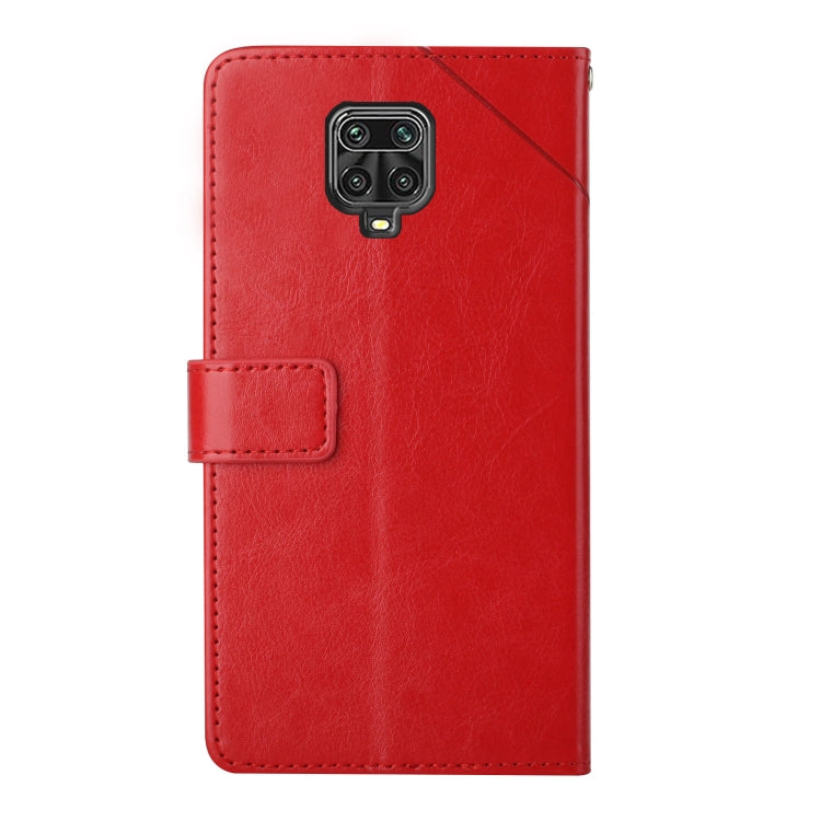 Red leather flip phone case back with camera cutout and strap-style closure