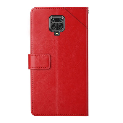 Red leather flip phone case back with camera cutout and strap-style closure