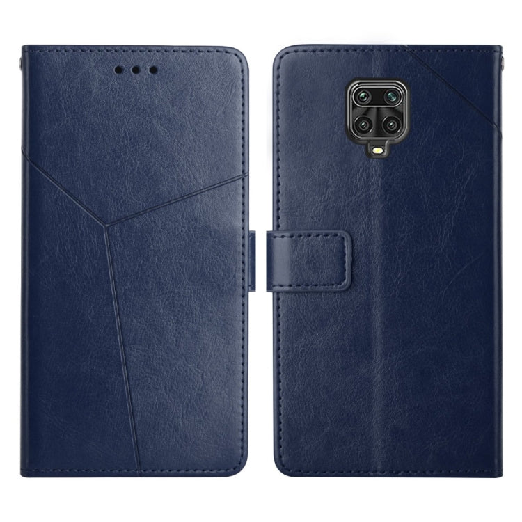 Blue horizontal flip leather phone case with stitched card slot and camera cutout