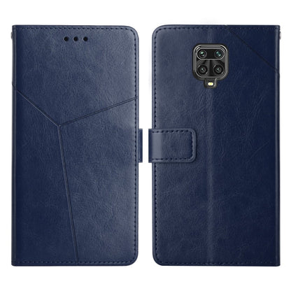 Blue horizontal flip leather phone case with stitched card slot and camera cutout
