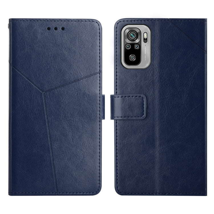 Blue leather flip phone case with horizontal stitching and side magnetic flap