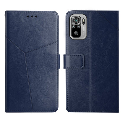 Blue leather flip phone case with horizontal stitching and side magnetic flap