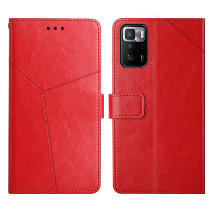 Red leather flip phone case with horizontal stitching and side magnetic flap